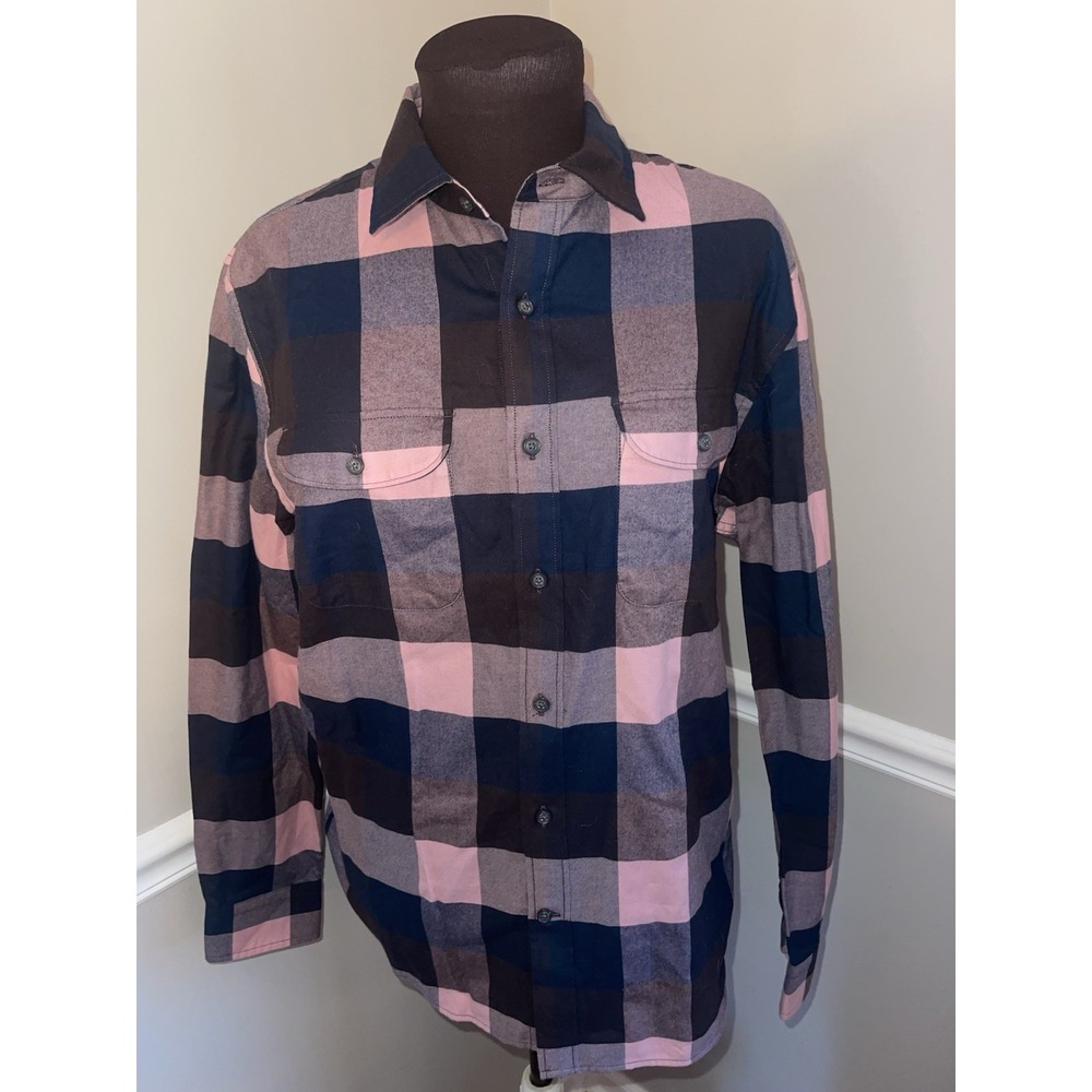 Banana Republic Ultra Soft Flannel Untucked Slim Fit Pink Navy Plaid Mens M